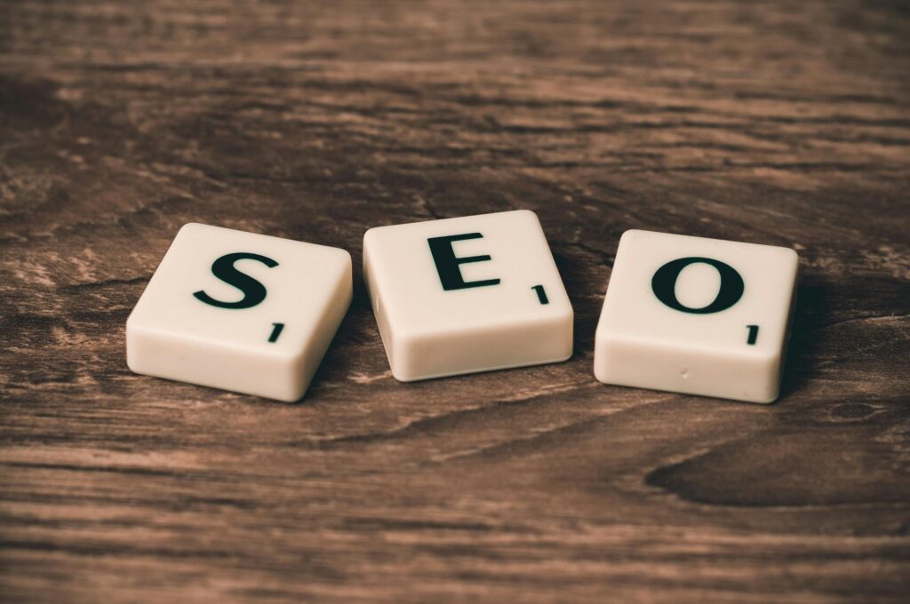 SEO spelled with a scrabble letter tiles